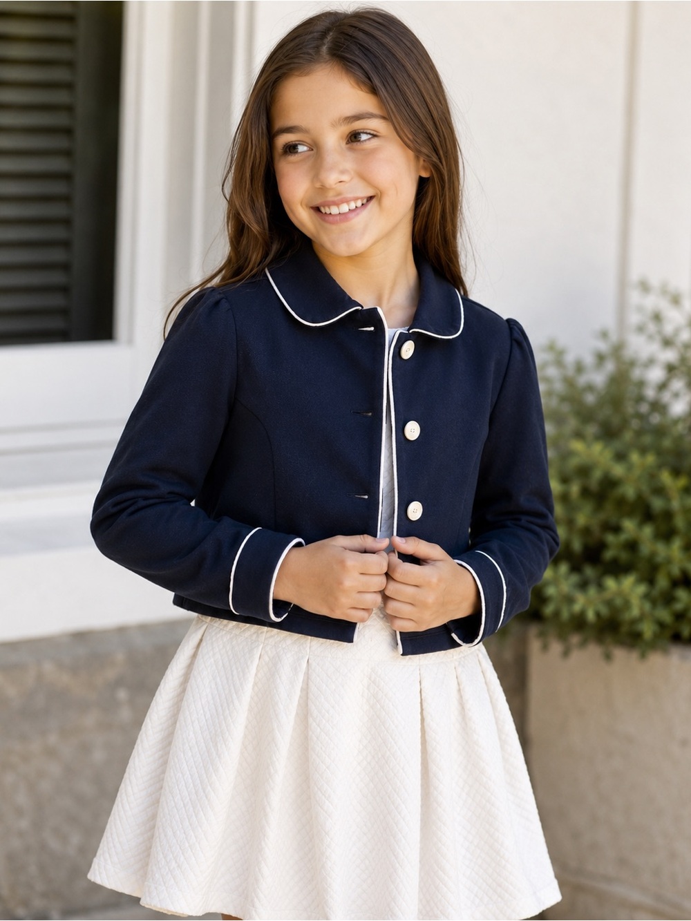 Janie and Jack Promenade Cropped Jacket Navy White Piping Girls Size 10